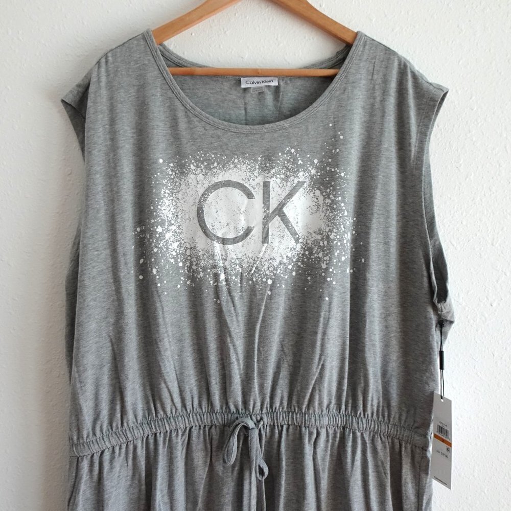 Calvin Klein Sleeveless Dress Women's Plus Size 3X Gray Logo Stretch - Picture 2 of 8